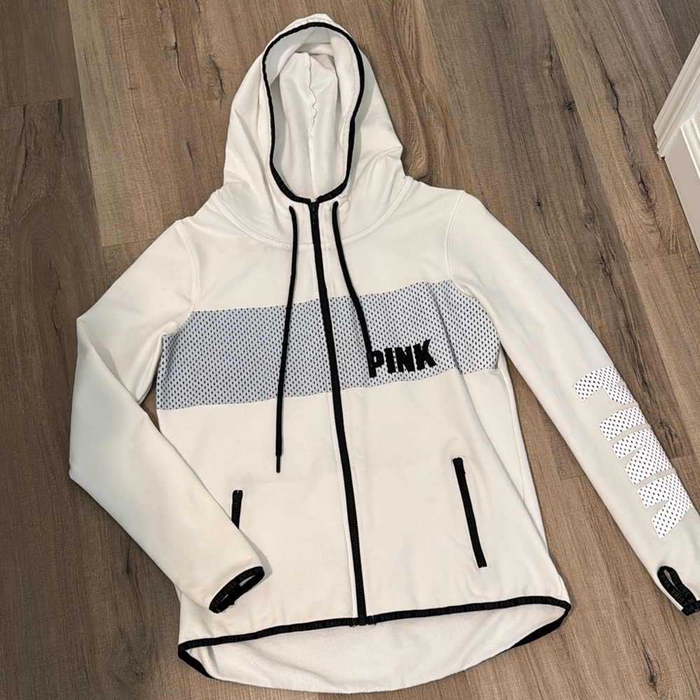 White Hoodie with Black and Gray Accents